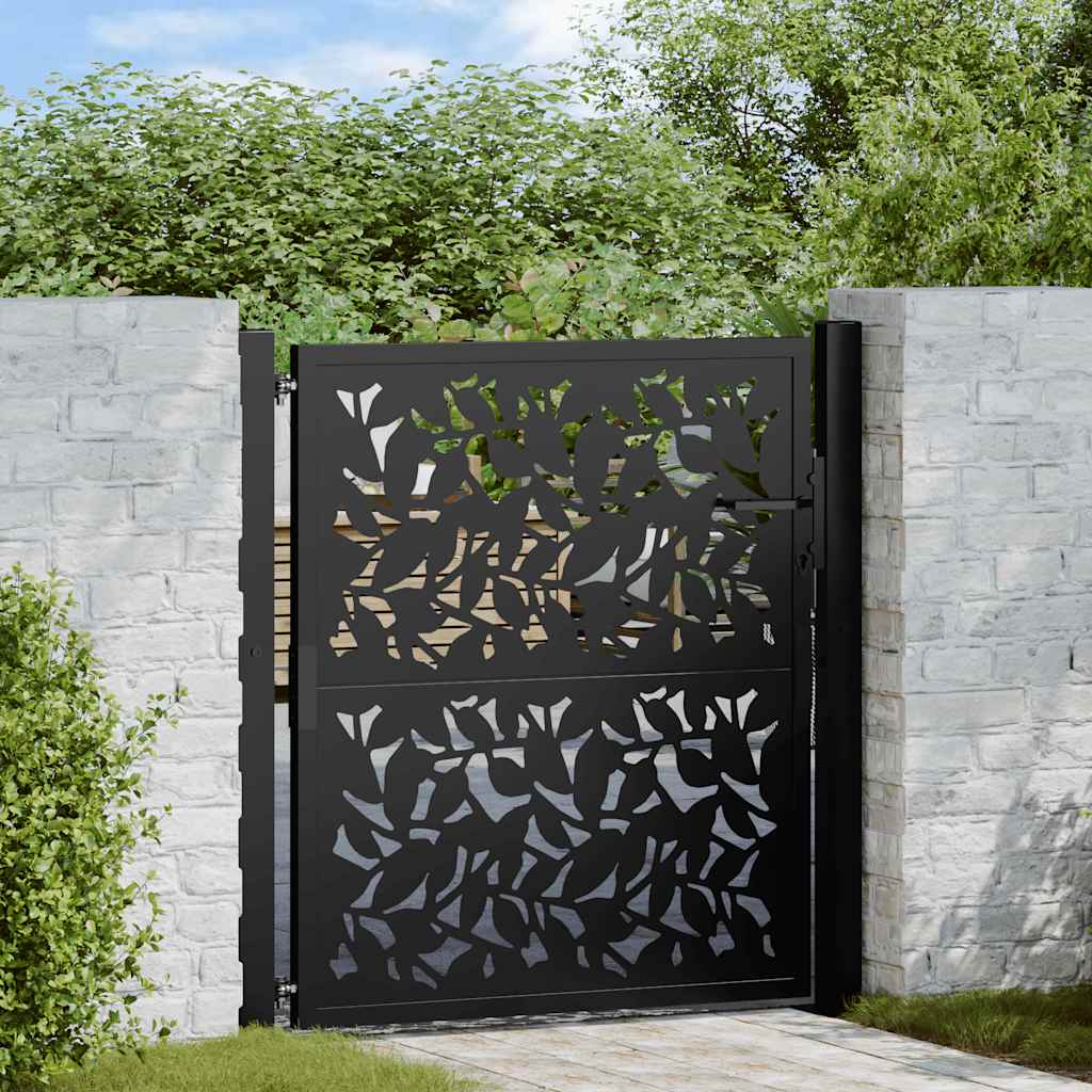 Cancello da giardino nero 100x100 cm in acciaio con design a foglia