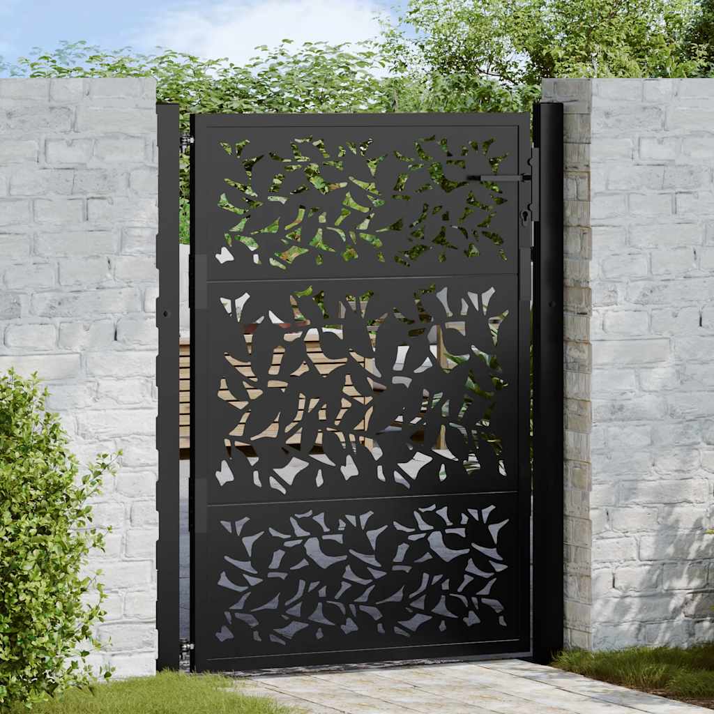 Cancello da giardino nero 100x125 cm in acciaio con design a foglia