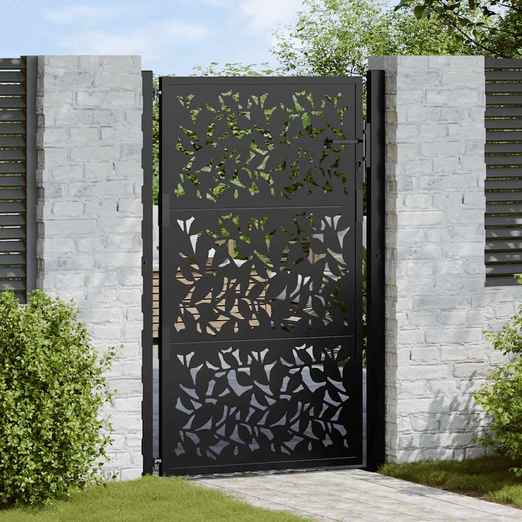 Cancello da giardino nero 100x150 cm in acciaio con design a foglia