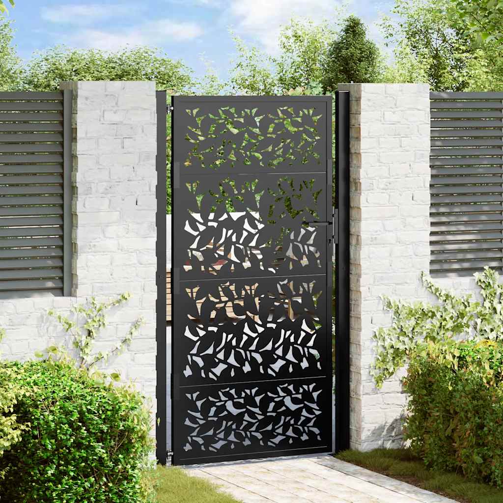 Cancello da giardino nero 100x175 cm in acciaio con design a foglia
