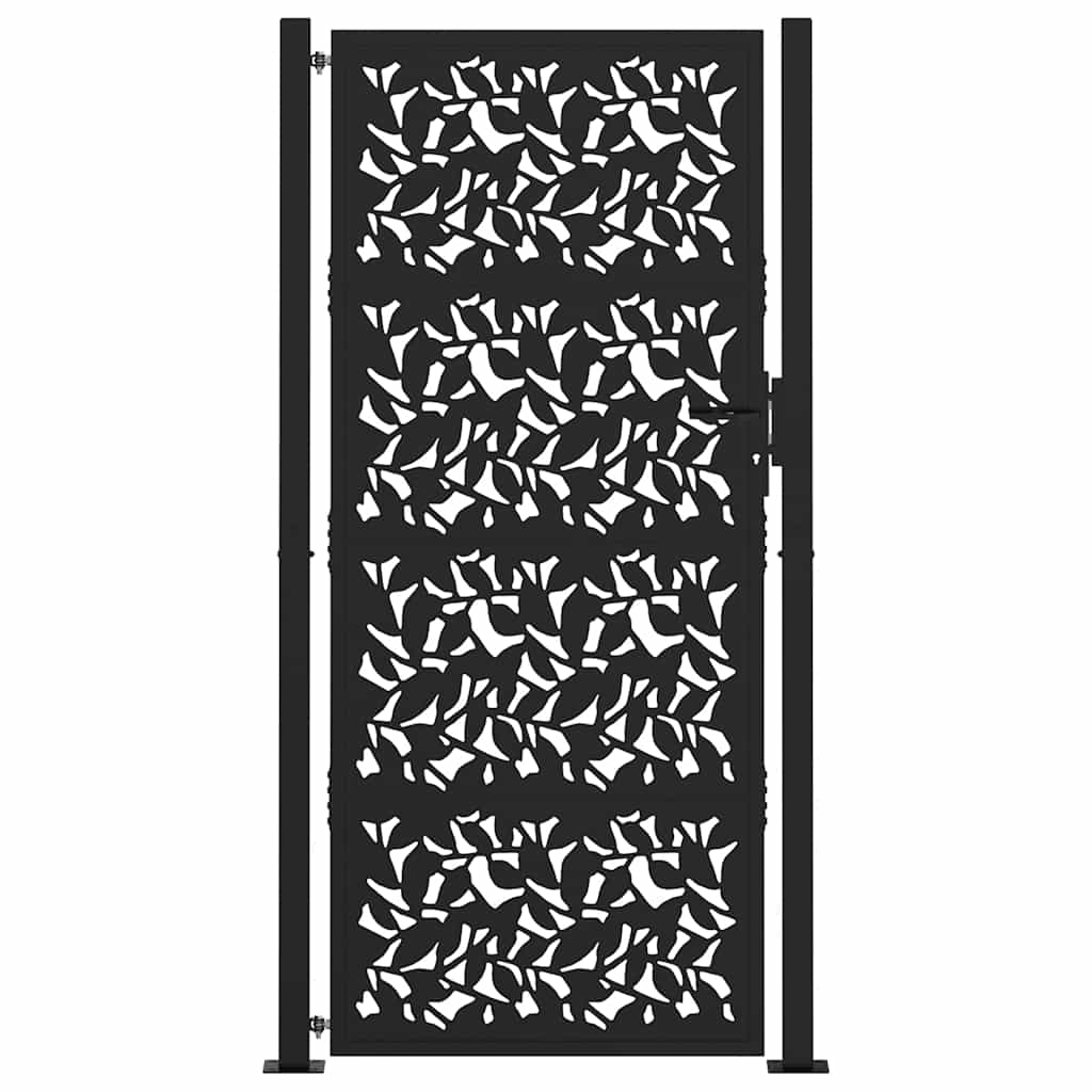 Cancello da giardino nero 100x200 cm in acciaio con design a foglia