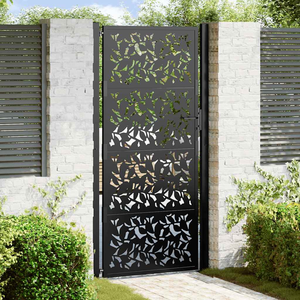 Cancello da giardino nero 100x200 cm in acciaio con design a foglia