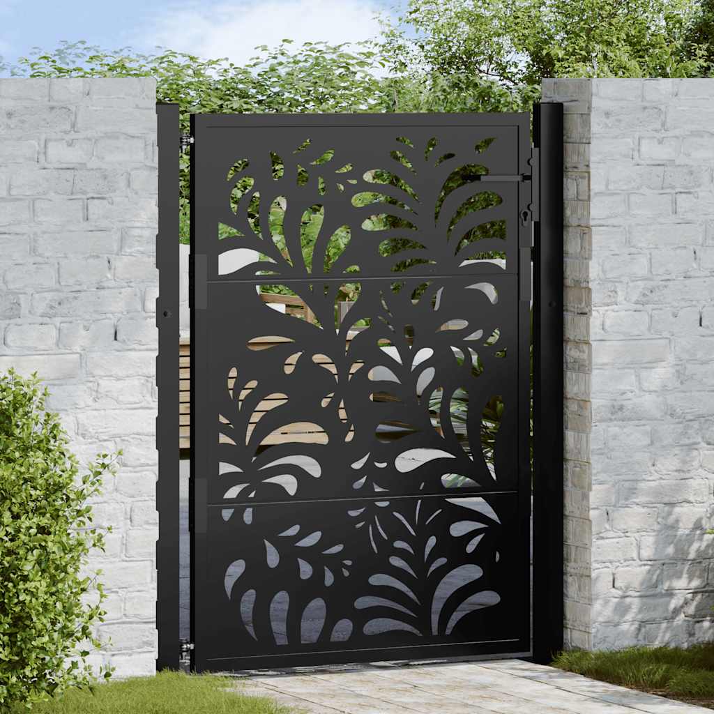 Cancello da giardino nero 100x125 cm in acciaio design ondulato