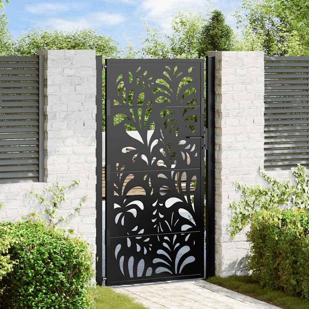 Cancello da giardino nero 100x175 cm in acciaio design ondulato