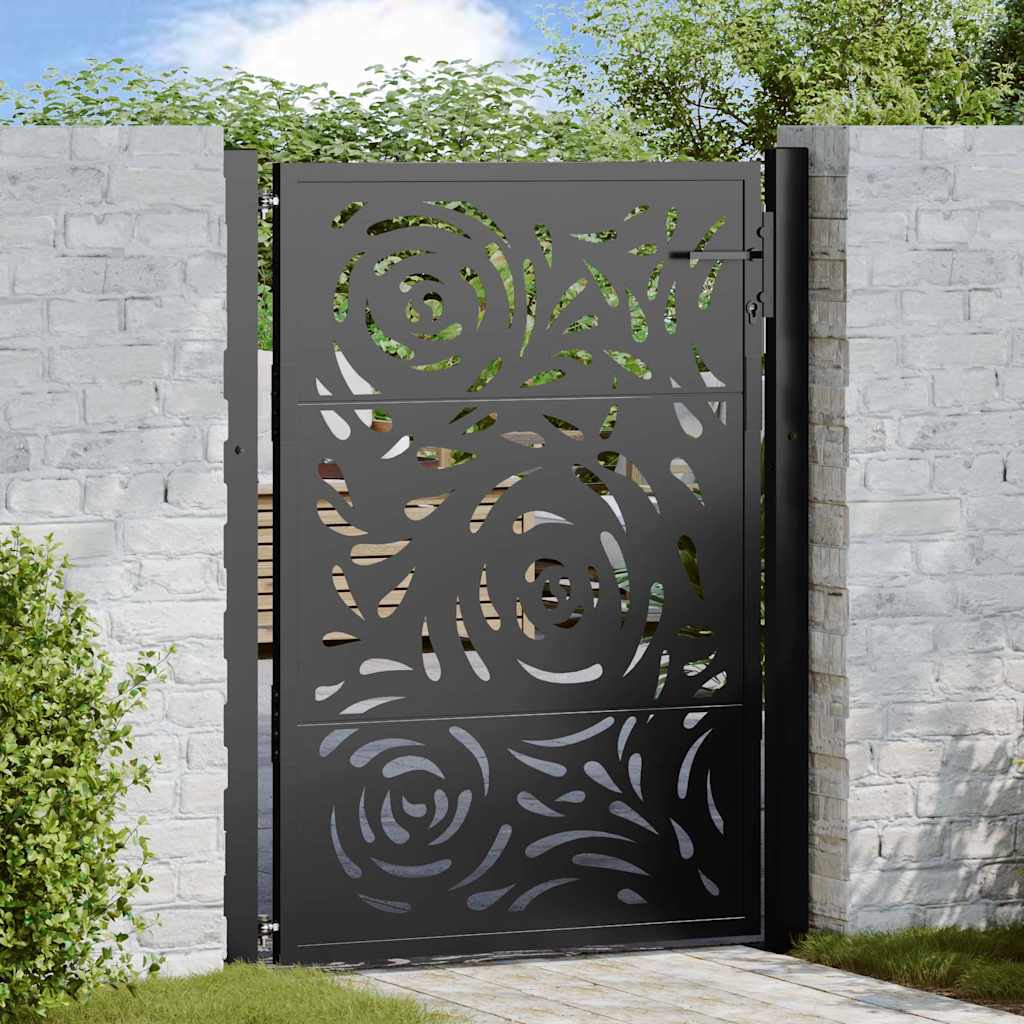 Cancello da giardino nero 100x125 cm in acciaio con design a fiamma