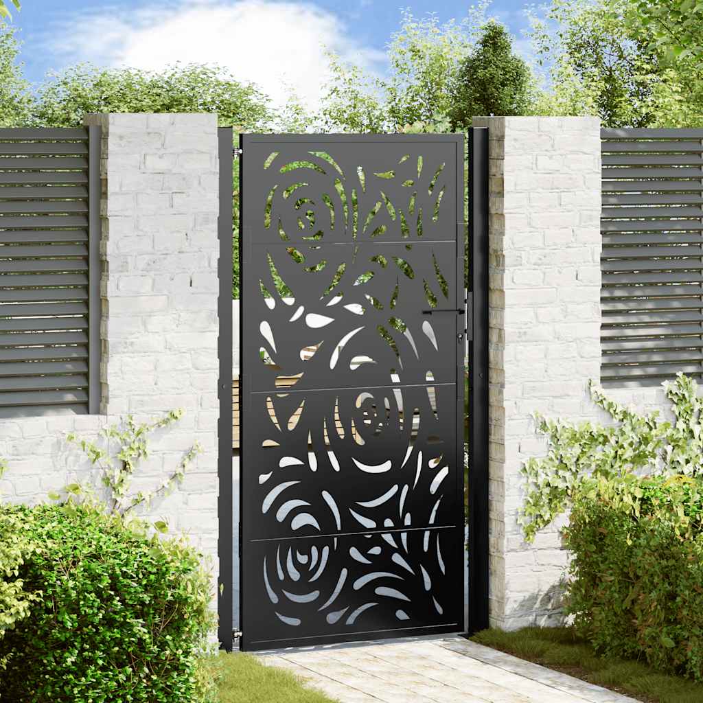 Cancello da giardino nero 100x175 cm in acciaio con design a fiamma