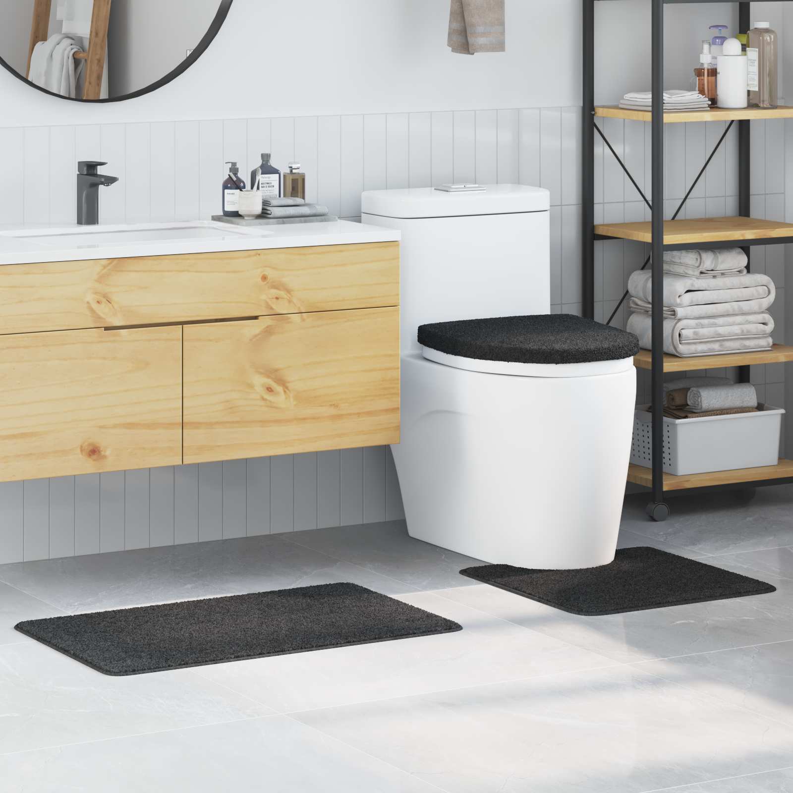 Set di tappetini antiscivolo per il bagno 3 pz Grigio scuro PP