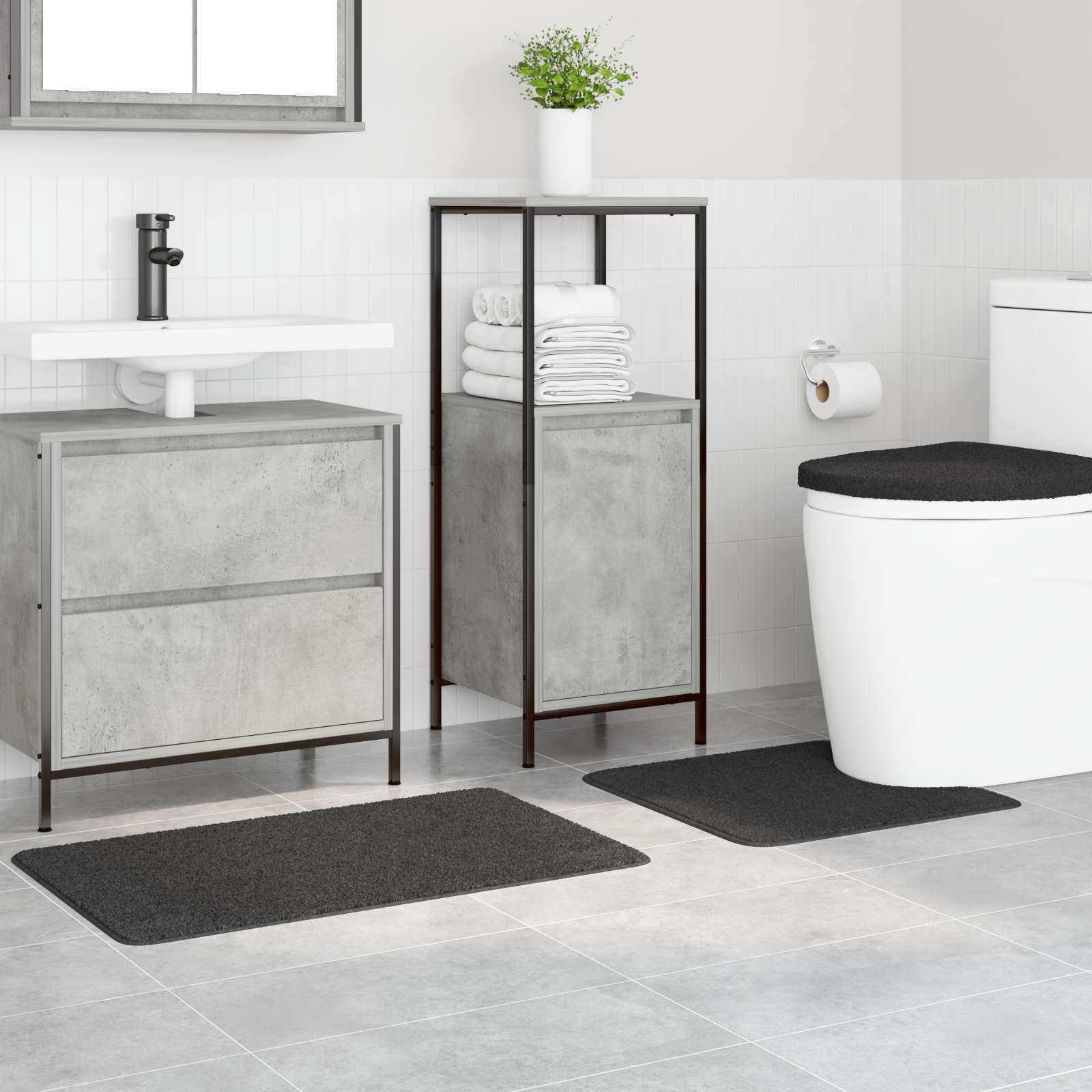 Set di tappetini antiscivolo per il bagno 3 pz Grigio scuro PP