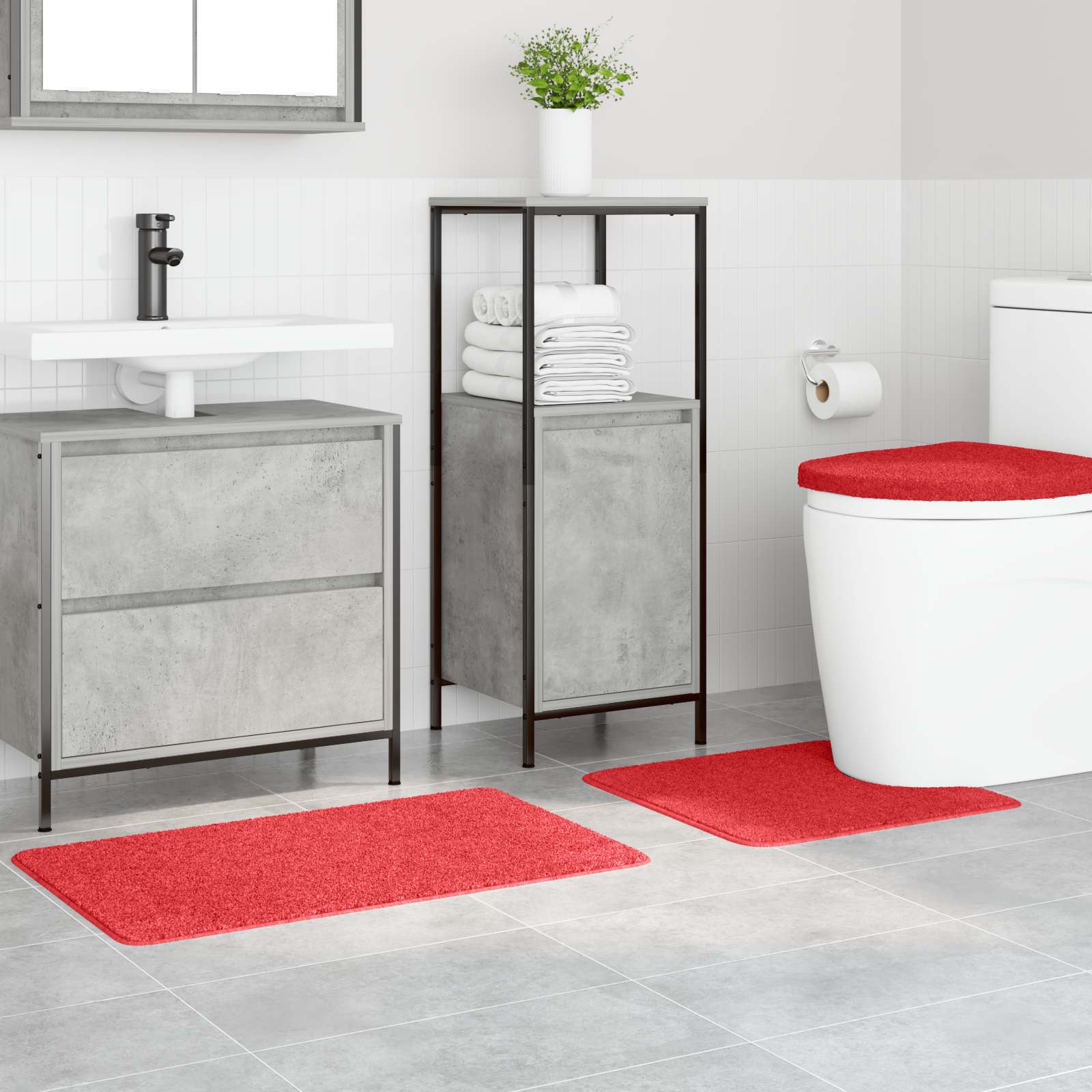 Set di tappetini antiscivolo per il bagno 3 pz Rosso 50 x 80 cm