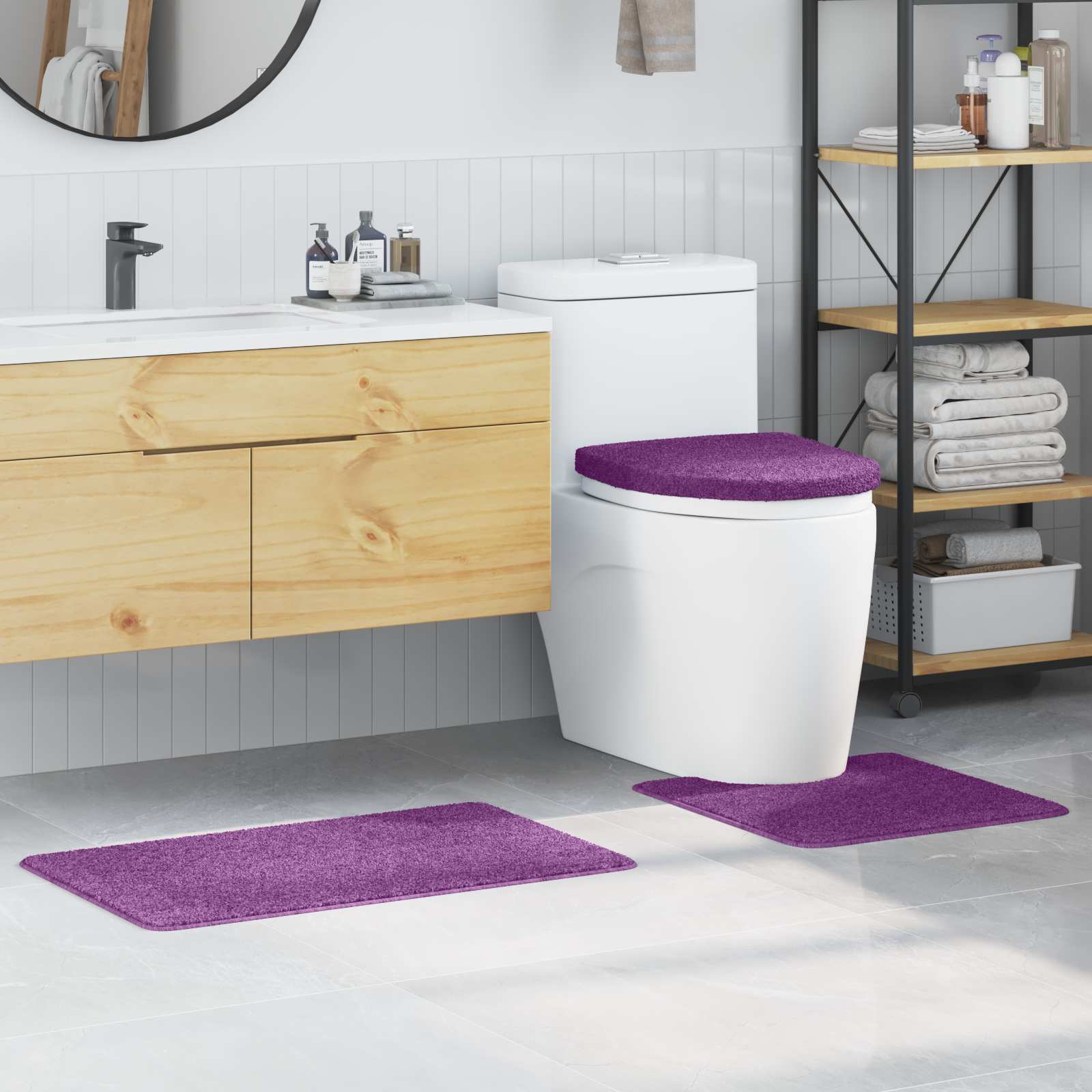 Set di tappetini antiscivolo per il bagno 3 pz Viola 50 x 80 cm