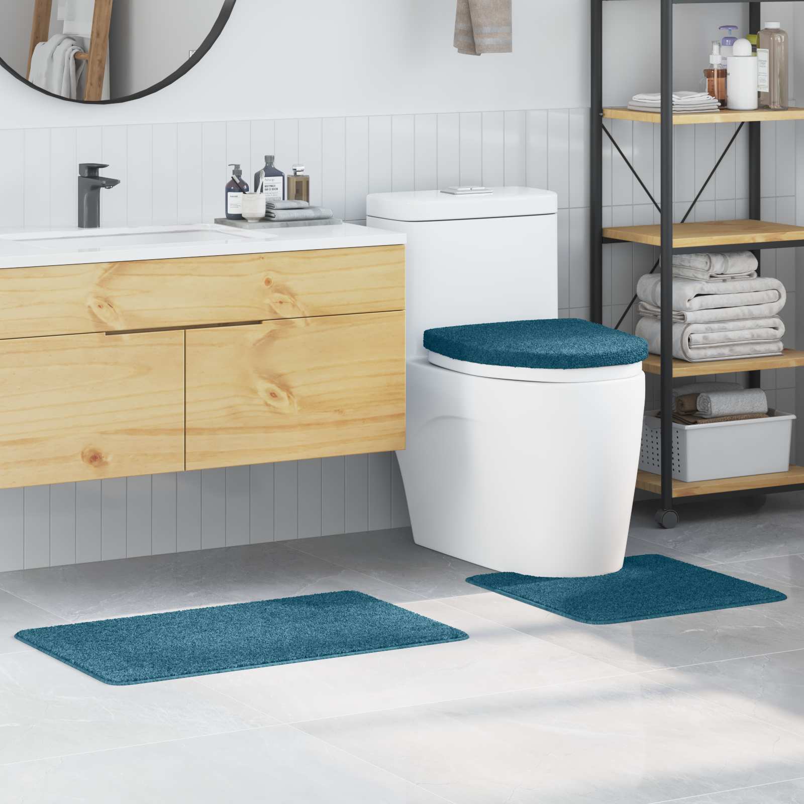 Set di tappetini antiscivolo per il bagno 3 pz Blu 50 x 80 cm