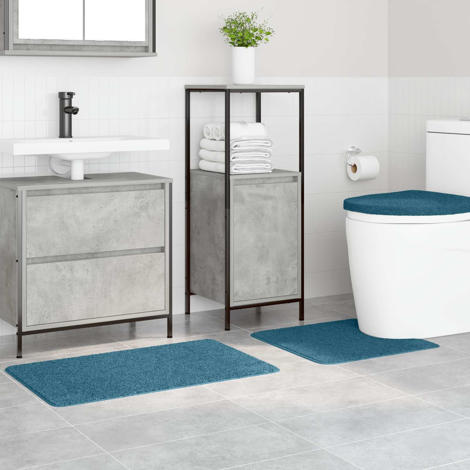 Set di tappetini antiscivolo per il bagno 3 pz Blu 50 x 80 cm