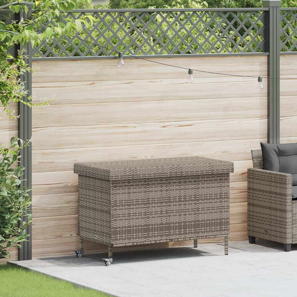 Contenitore da Giardino con Ruote Grigio 110x55x73cm Polyrattan