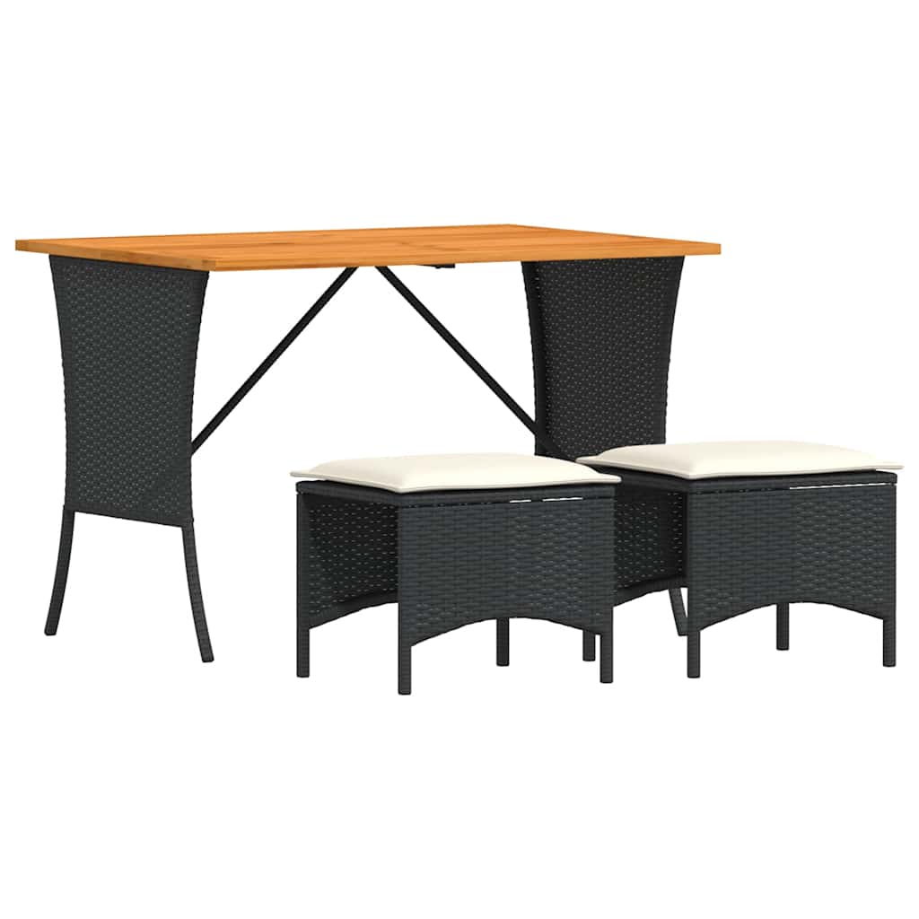 Set da Pranzo da Giardino 3 pz con Cuscini Nero in Polyrattan
