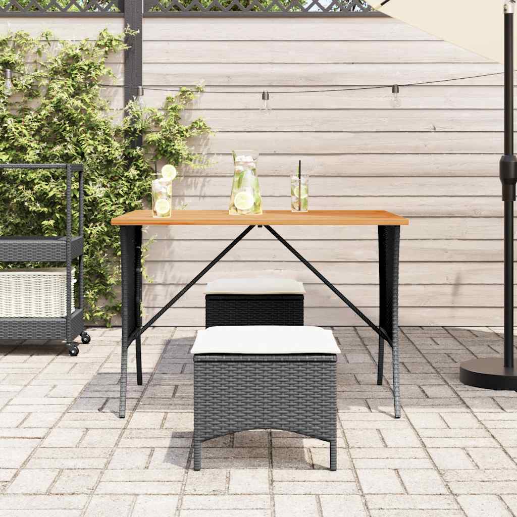 Set da Pranzo da Giardino 3 pz con Cuscini Nero in Polyrattan