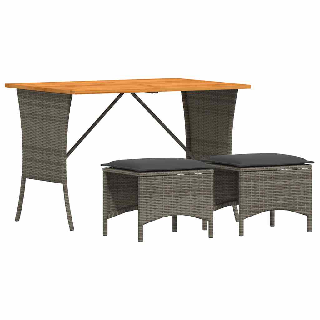 Set da Pranzo da Giardino 3 pz con Cuscini in Polyrattan Grigio