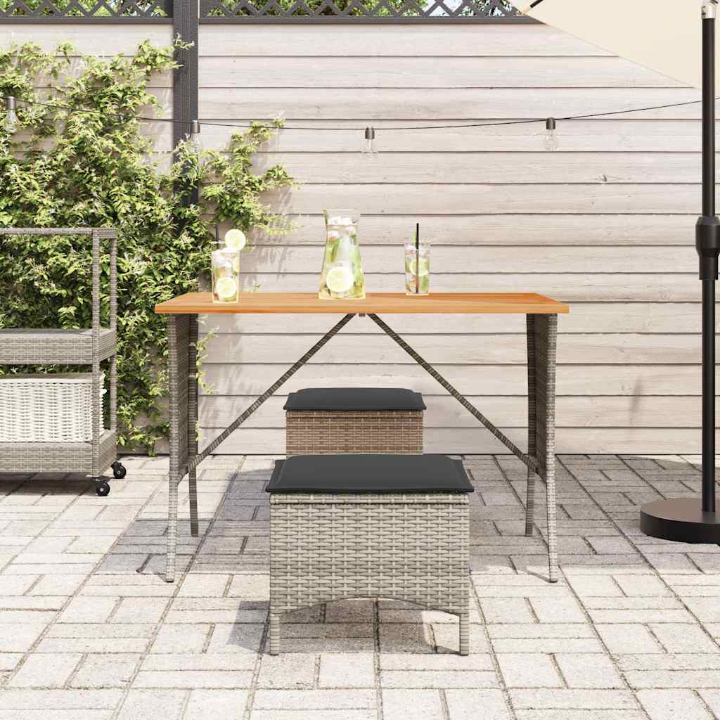 Set da Pranzo da Giardino 3 pz con Cuscini in Polyrattan Grigio