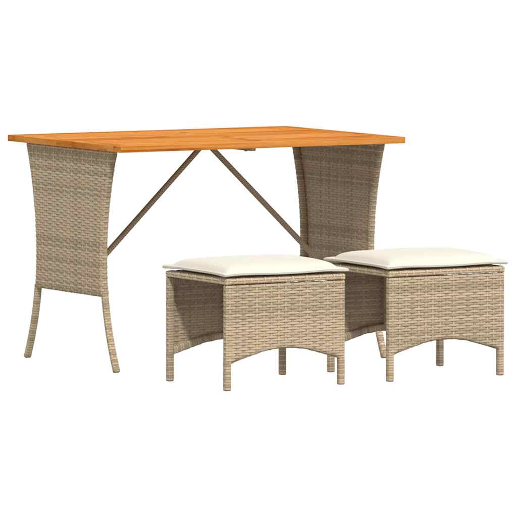 Set da Pranzo da Giardino 3 pz con Cuscini Beige in Polyrattan