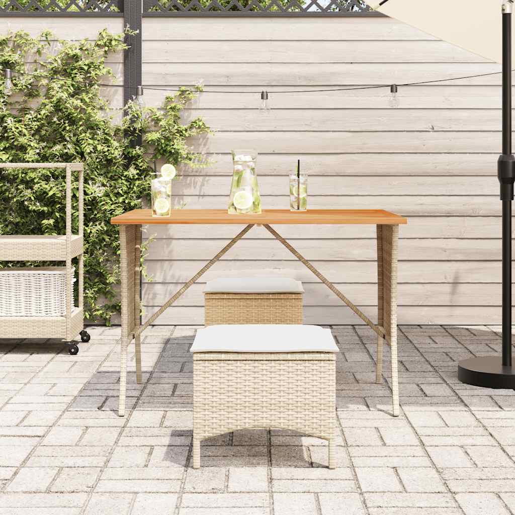 Set da Pranzo da Giardino 3 pz con Cuscini Beige in Polyrattan