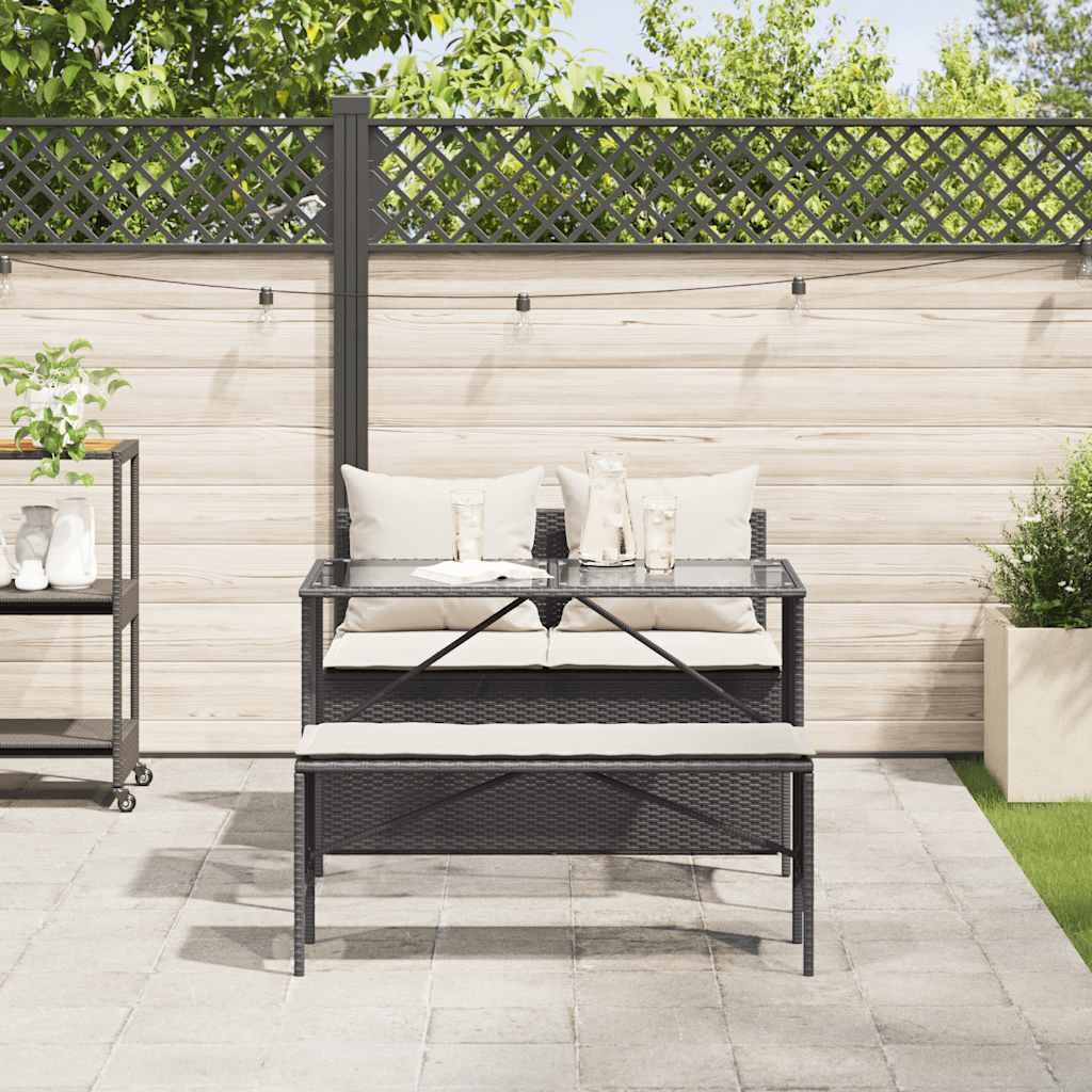 Set da Pranzo da Giardino 3 pz con Cuscini Nero in Polyrattan