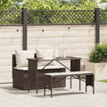 Set da Pranzo da Giardino 3pz con Cuscini in Polyrattan Marrone