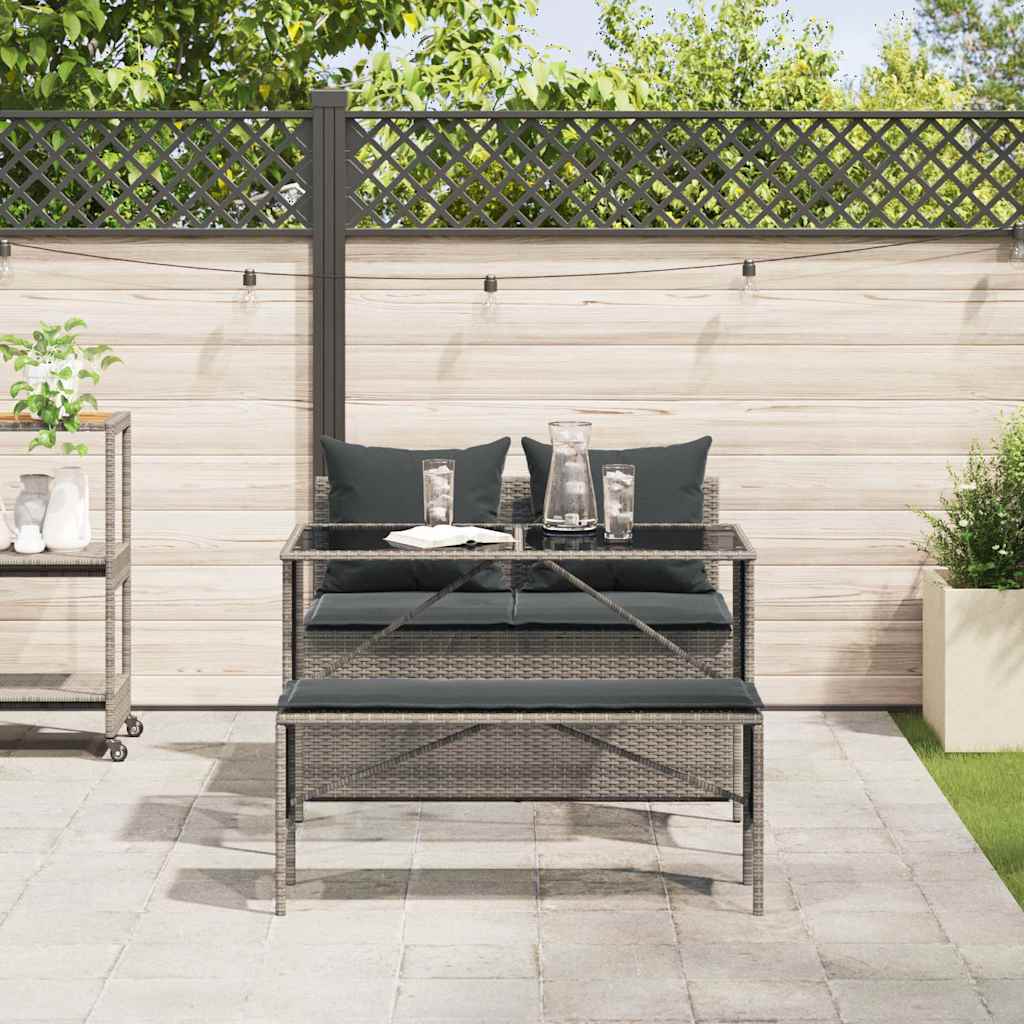 Set da Pranzo da Giardino 3 pz con Cuscini in Polyrattan Grigio