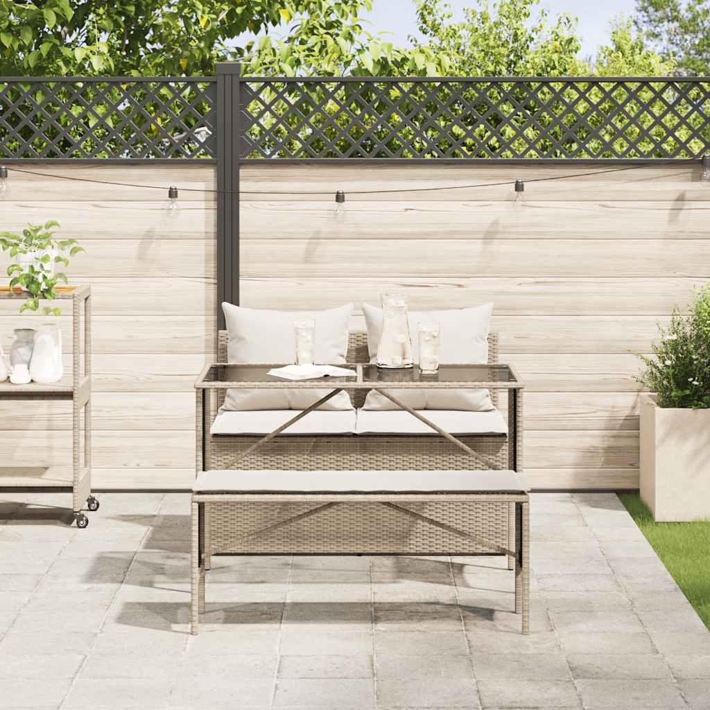 Set da Pranzo da Giardino 3 pz con Cuscini Beige in Polyrattan