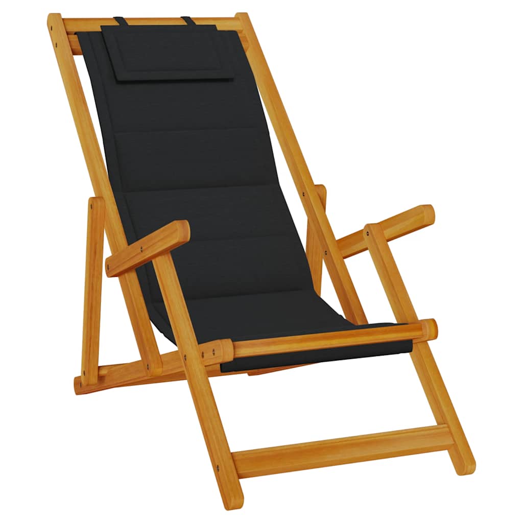 Sedia da Spiaggia Pieghevole Braccioli Legno Acacia&Textilene