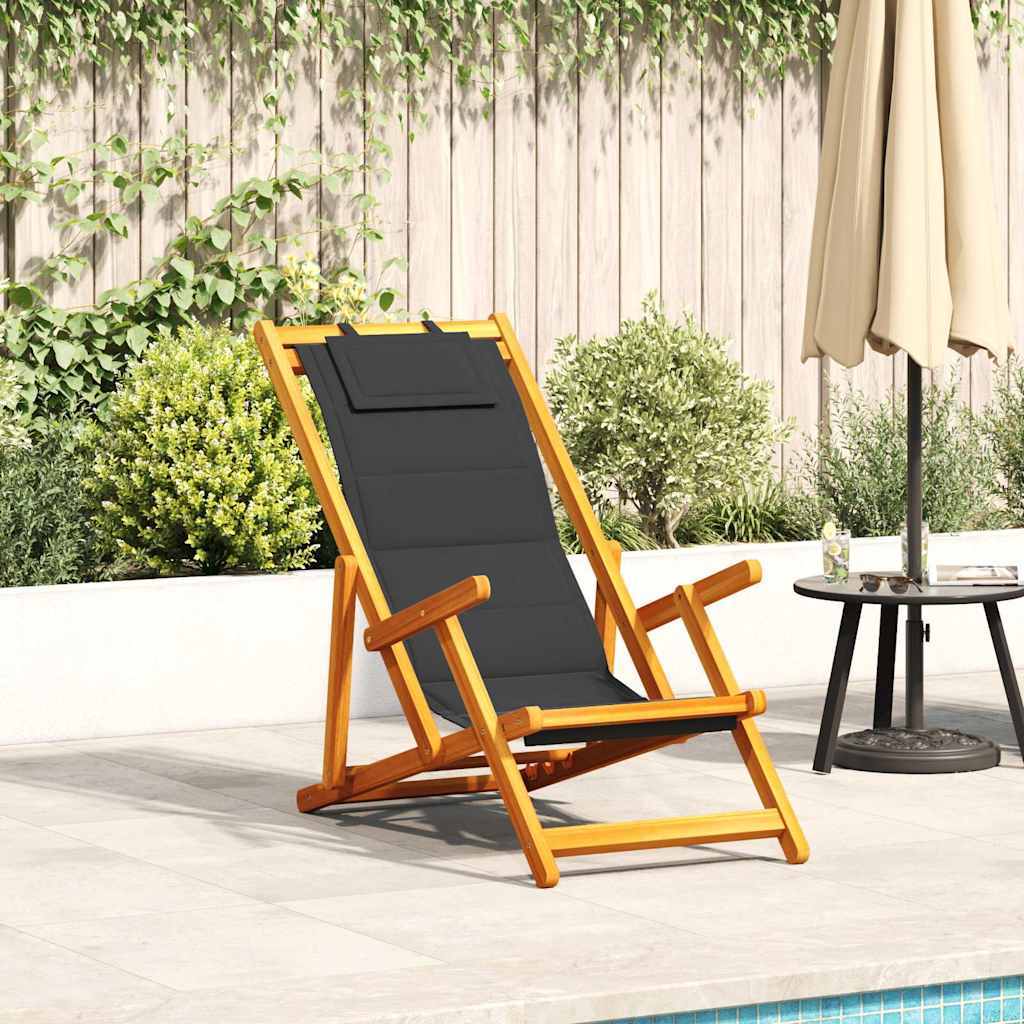 Sedia da Spiaggia Pieghevole Braccioli Legno Acacia&Textilene