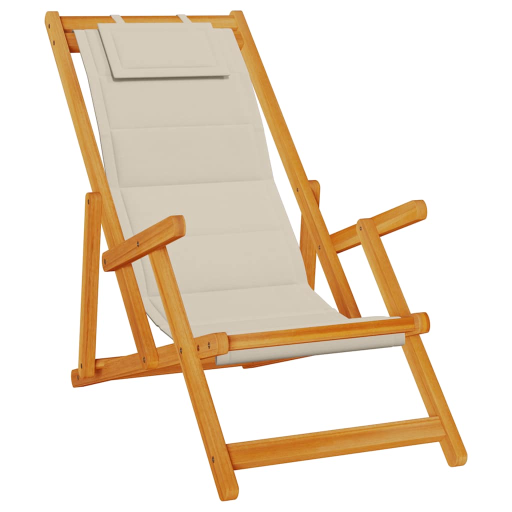 Sedia pieghevole con braccioli in legno di acacia color tortora e Textilene