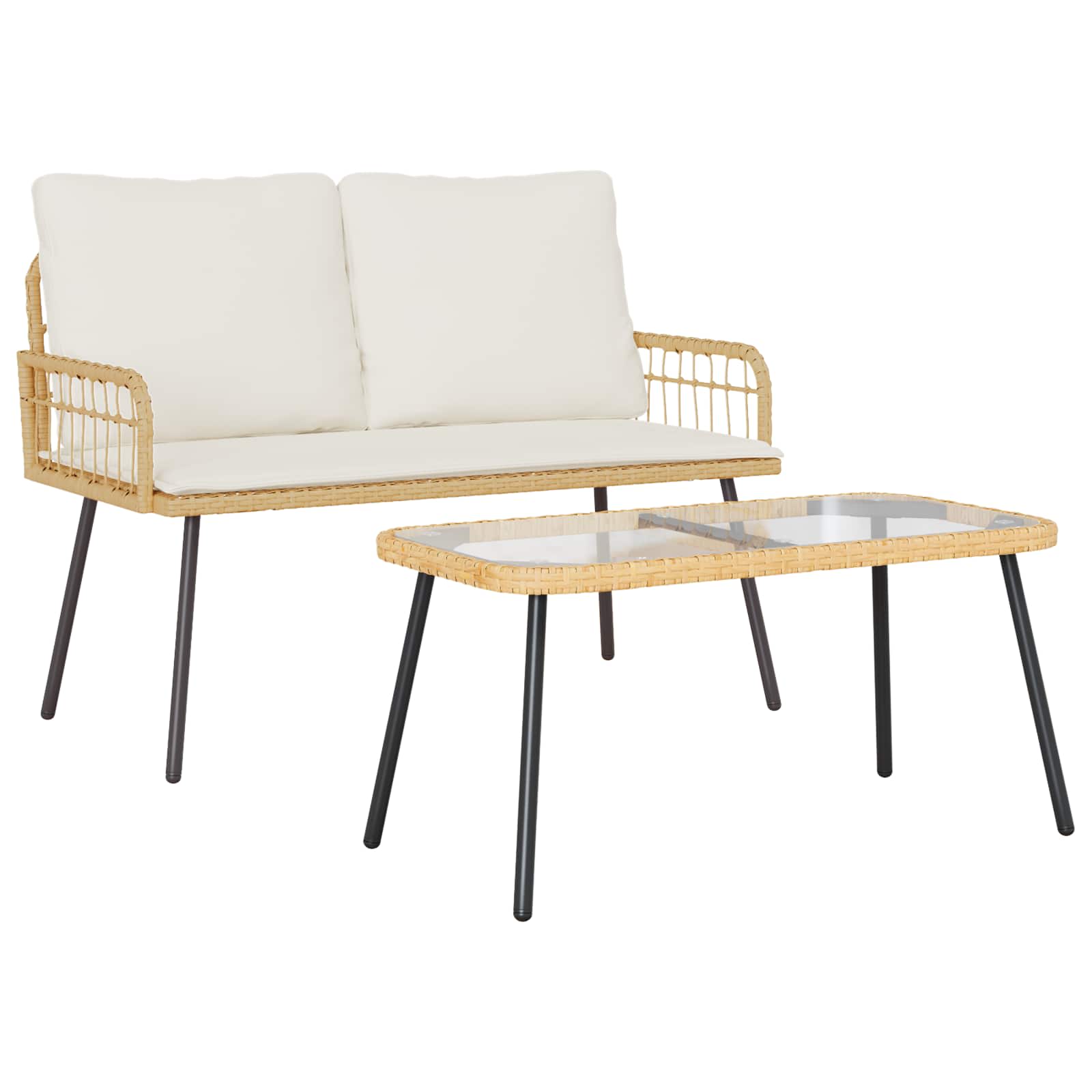 Set da Pranzo per Giardino 2 pz Naturale polyrattan