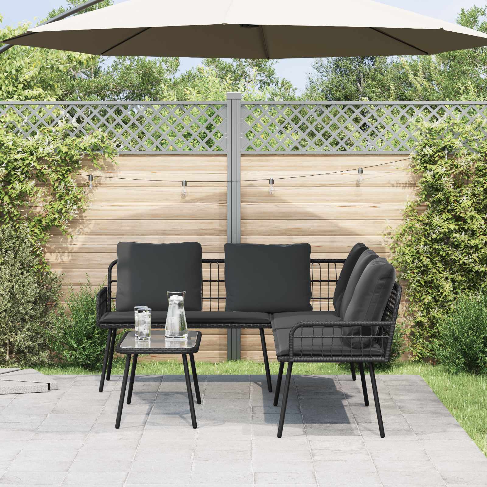 Set Divano da Giardino 2 pz Nero polyrattan