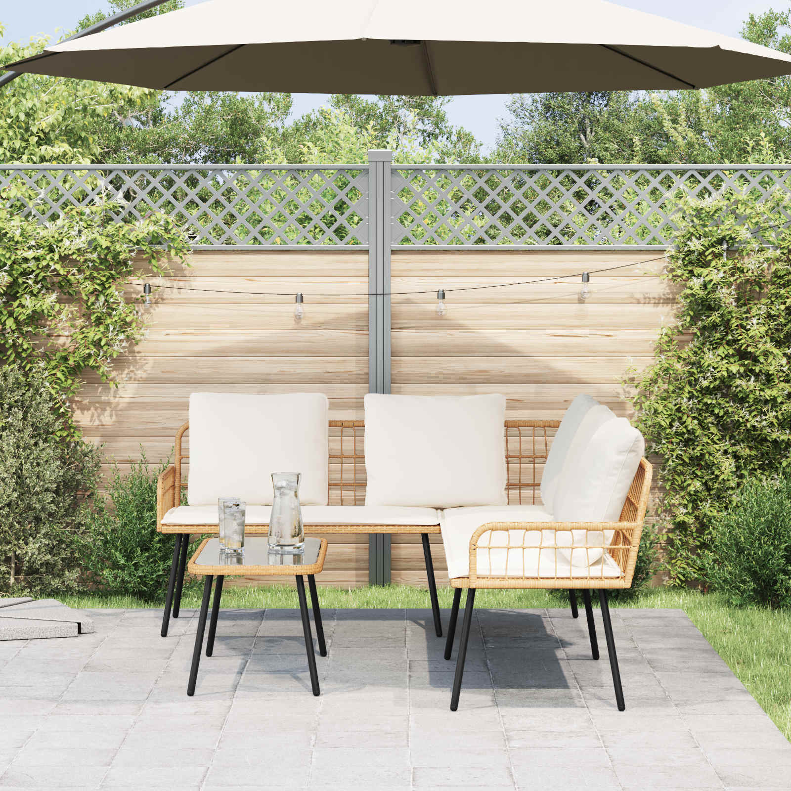 Set Divano da Giardino 2 pz Naturale polyrattan