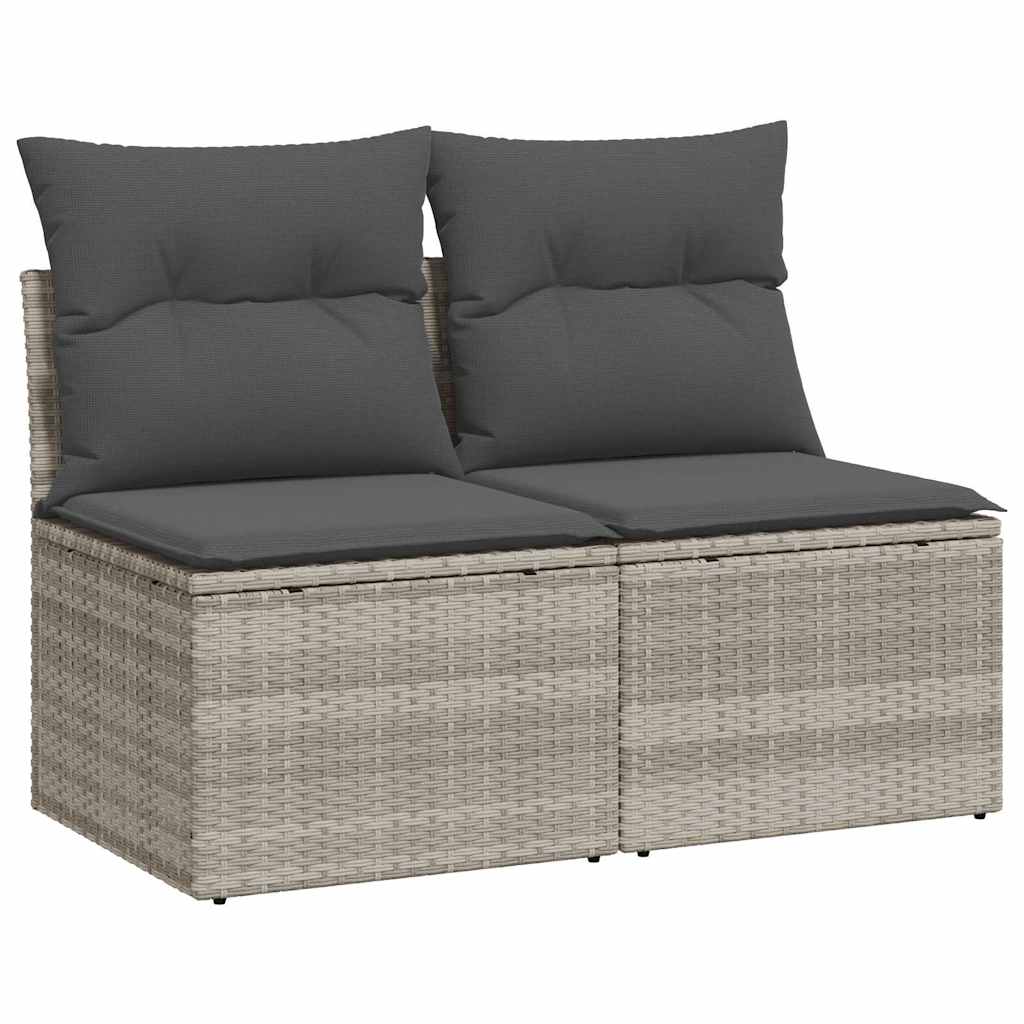 Divano Giardino 2pz con Cuscini Grigio Chiaro Polyrattan Acacia