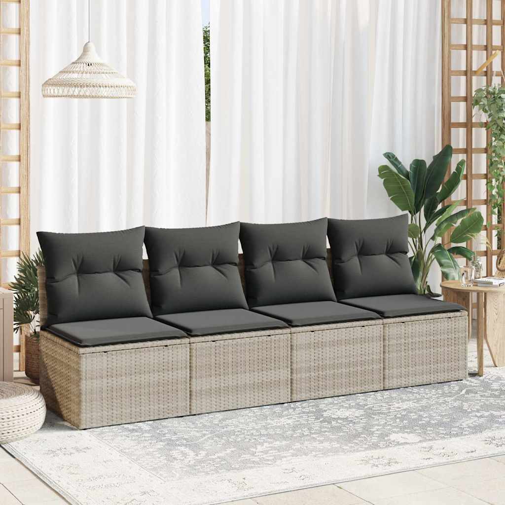 Divano Giardino 2pz con Cuscini Grigio Chiaro Polyrattan Acacia