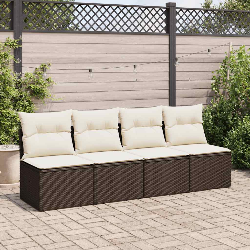 Set Divano Giardino 4 pz con Cuscini Marrone Polyrattan Acacia