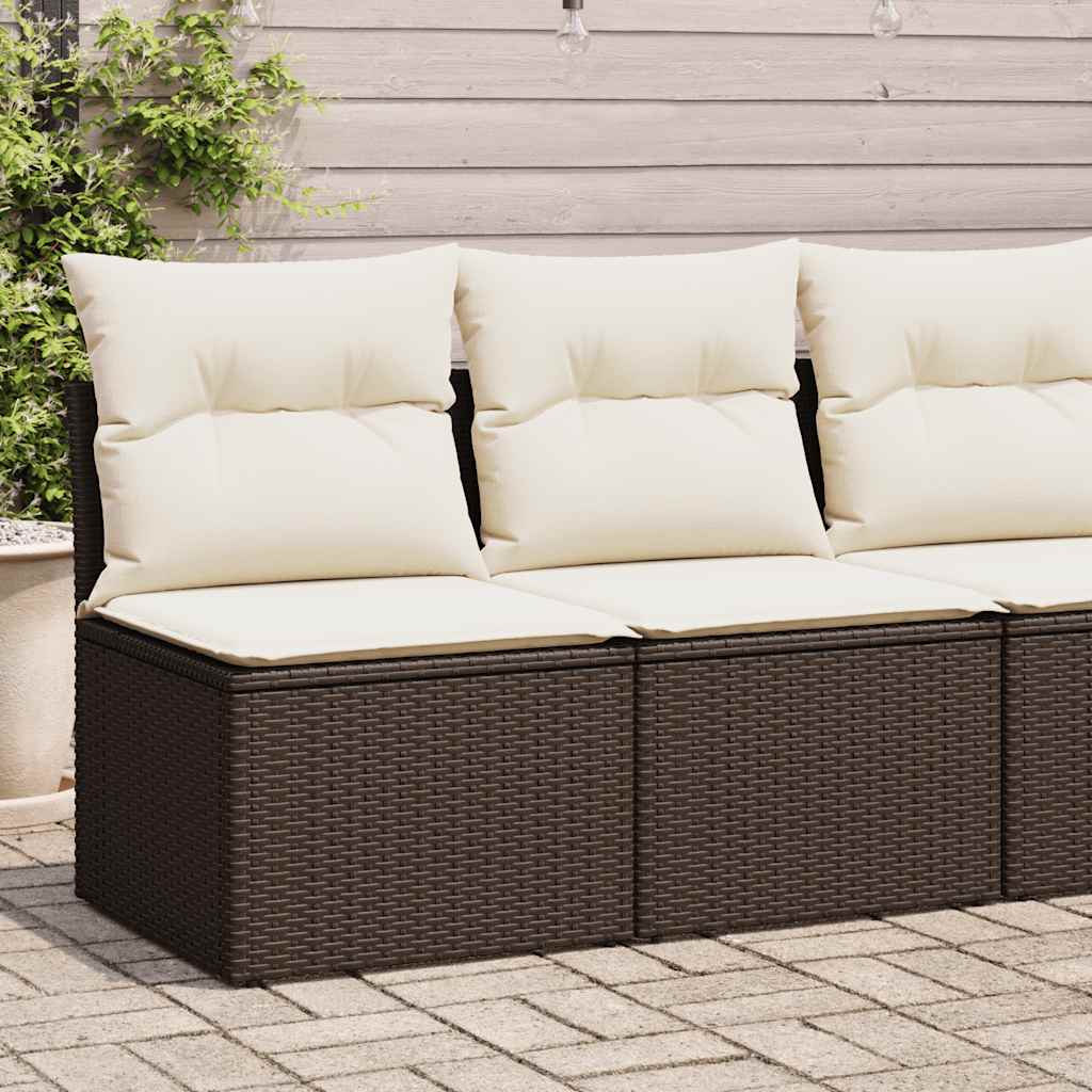 Set Divano Giardino 4 pz con Cuscini Marrone Polyrattan Acacia