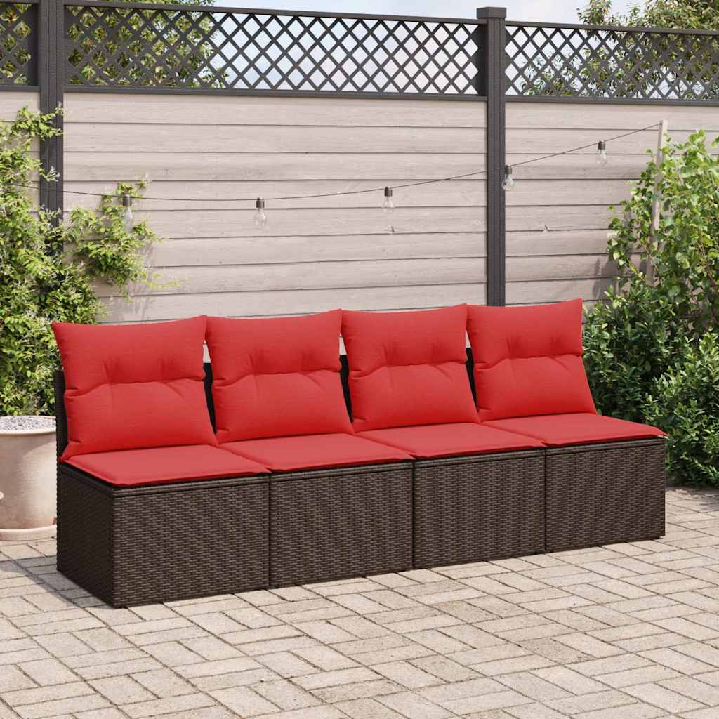 Set Divano Giardino 4 pz con Cuscini Marrone Polyrattan Acacia