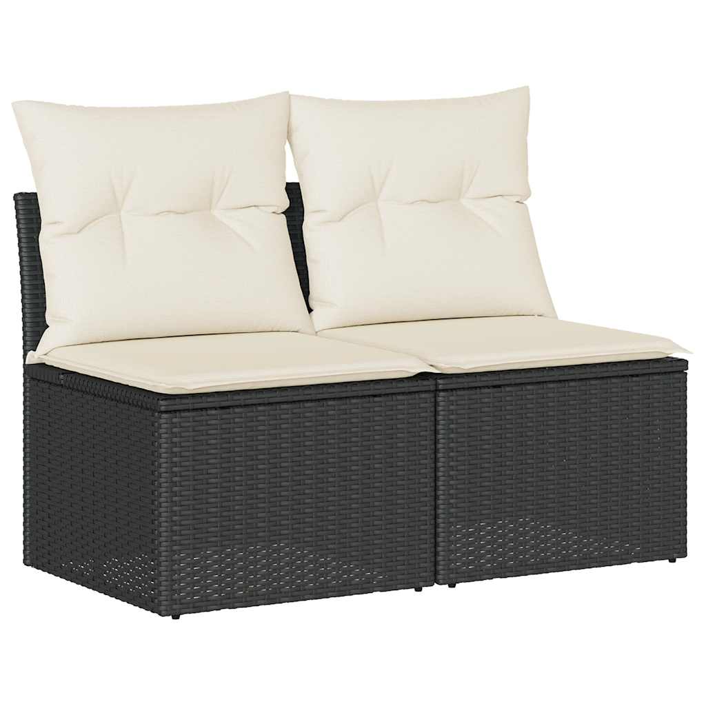 Set Divani da Giardino con Cuscini 2 pz Nero Polyrattan Acacia