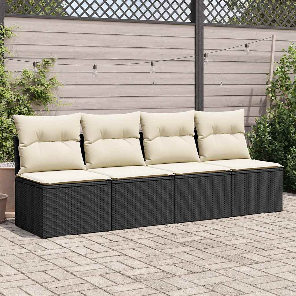 Set Divani da Giardino con Cuscini 2 pz Nero Polyrattan Acacia