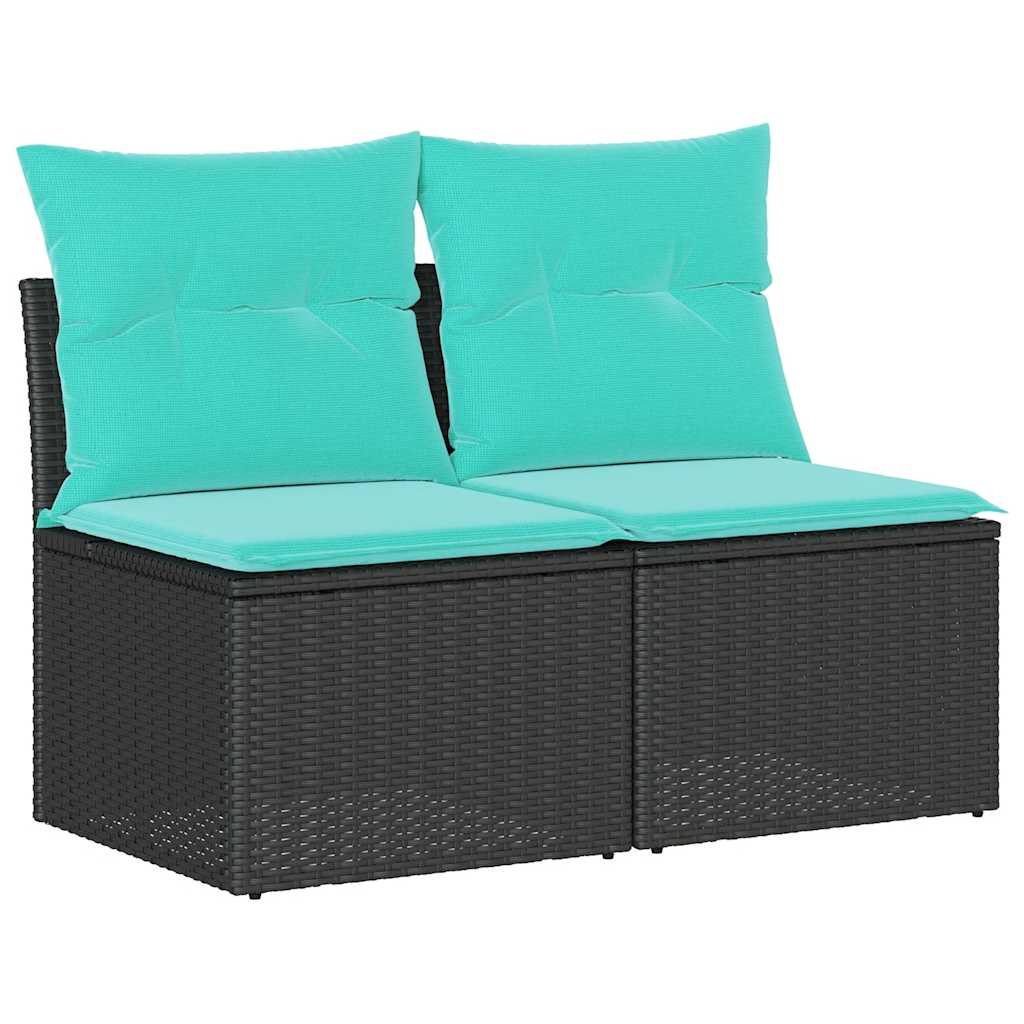 Set Divani da Giardino con Cuscini 2 pz Nero Polyrattan Acacia
