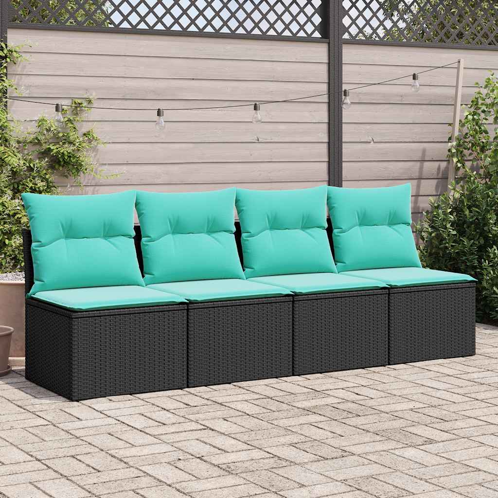 Set Divani da Giardino con Cuscini 2 pz Nero Polyrattan Acacia