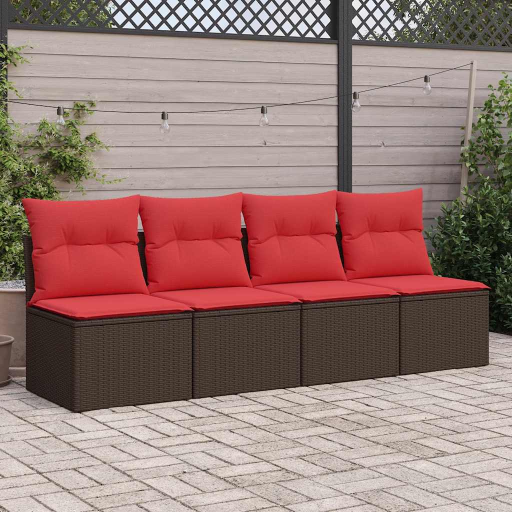 Set Divano Giardino 4 pz con Cuscini Marrone Polyrattan Acacia