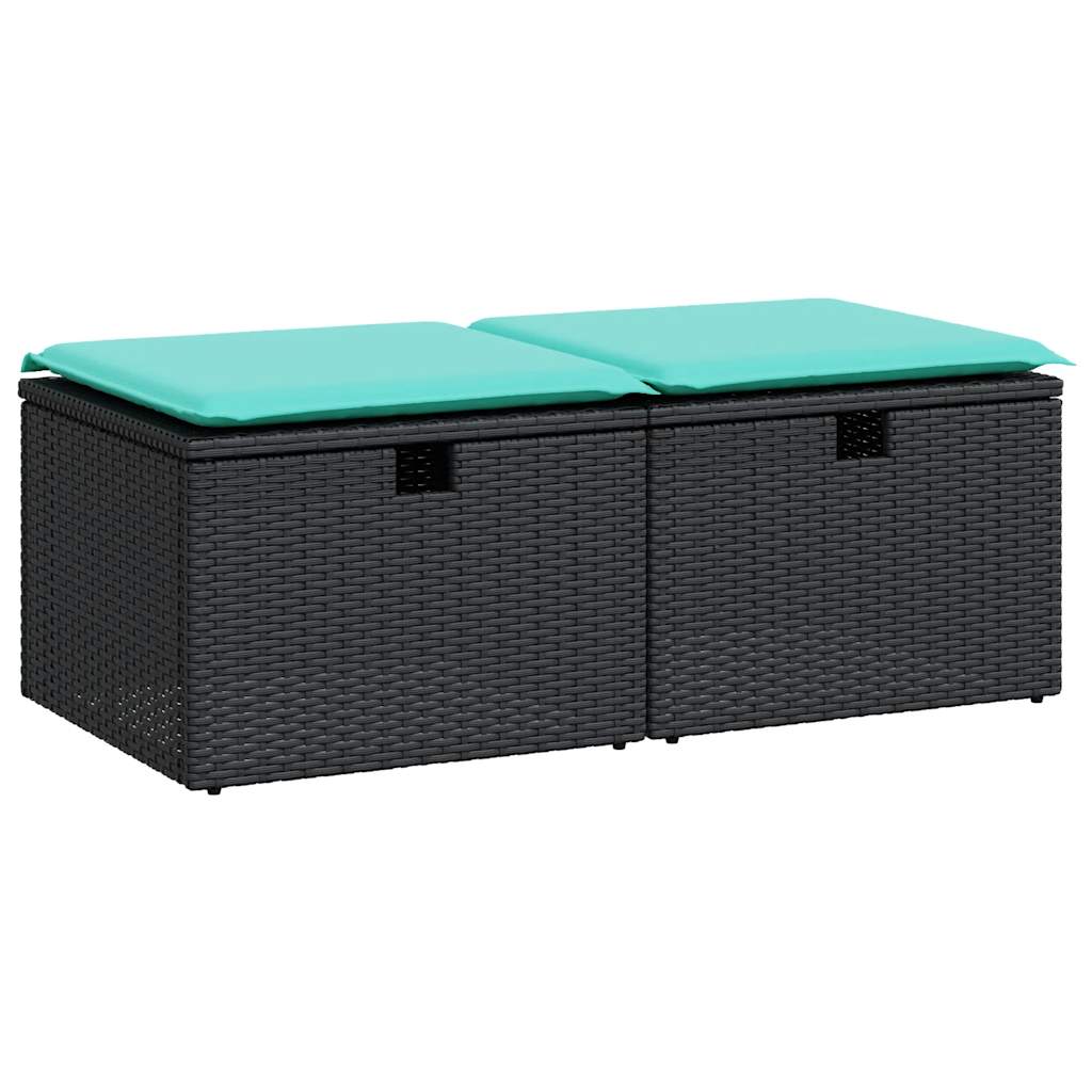 Set Divani da Giardino con Cuscini 2 pz Nero Polyrattan Acacia