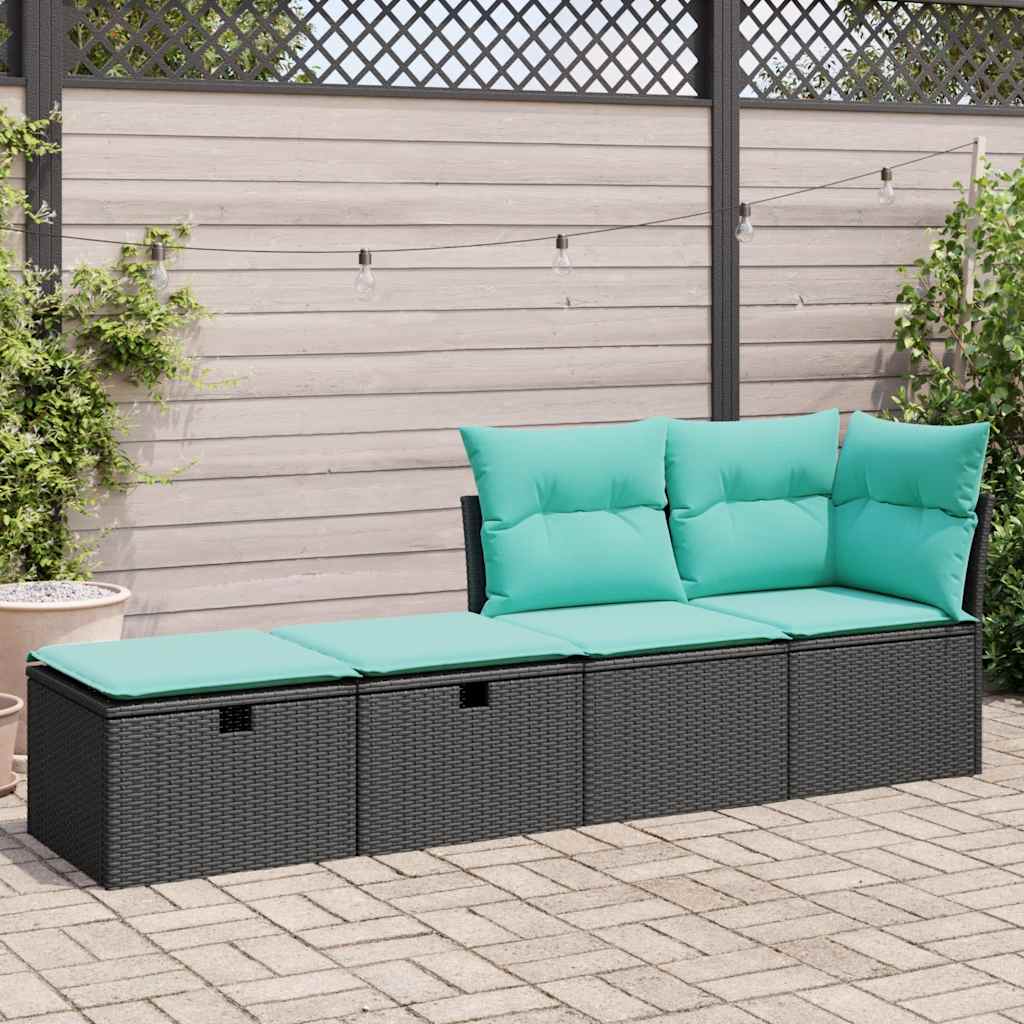 Set Divani da Giardino con Cuscini 2 pz Nero Polyrattan Acacia