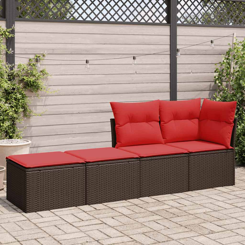 Set Divano Giardino 4 pz con Cuscini Marrone Polyrattan Acacia