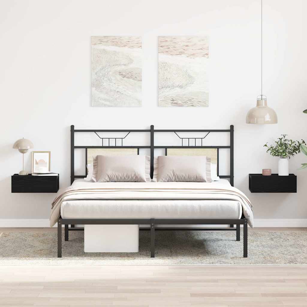 Comodini sospesi 2 pz Rovere Nero 40x32x15 cm Legno ingegnerizzato