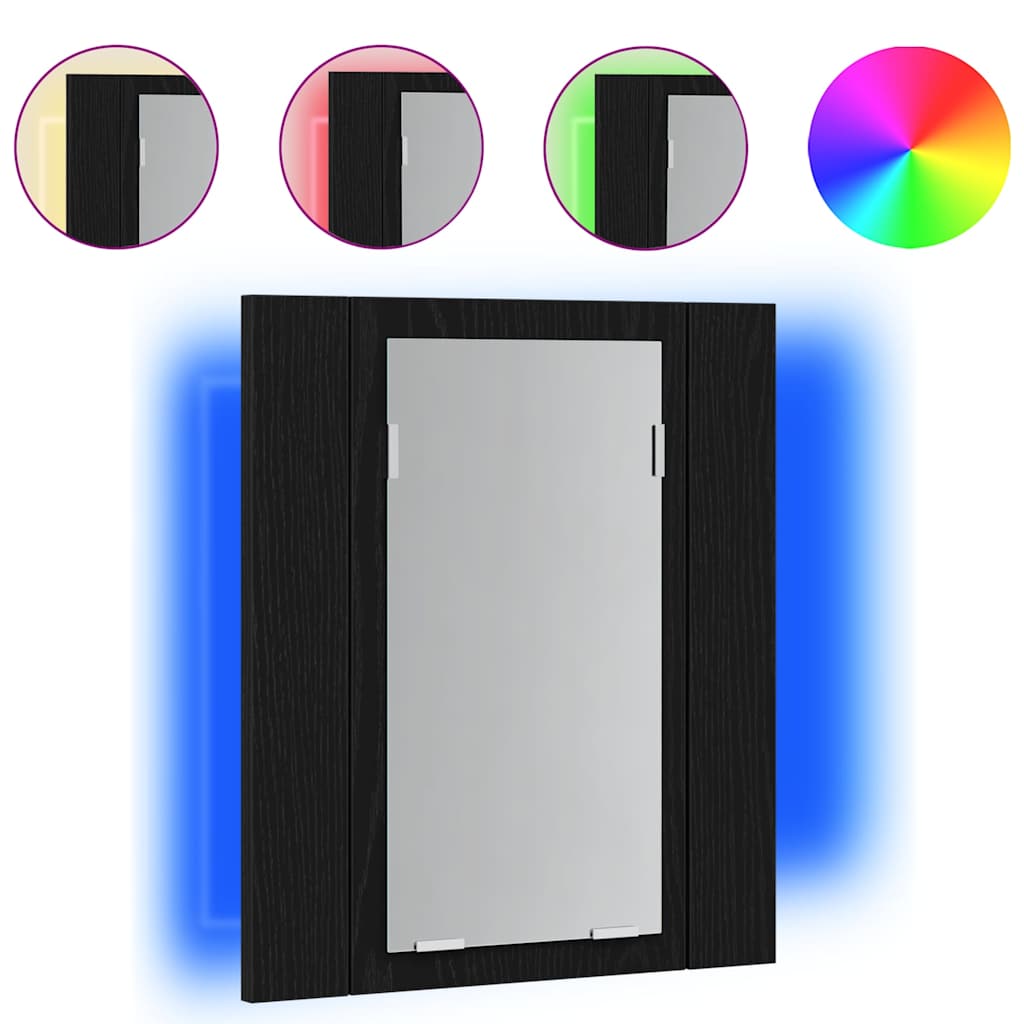 Mobiletto con specchio a LED per bagno Rovere Nero 40x12x45 cm in Legno Multistrato