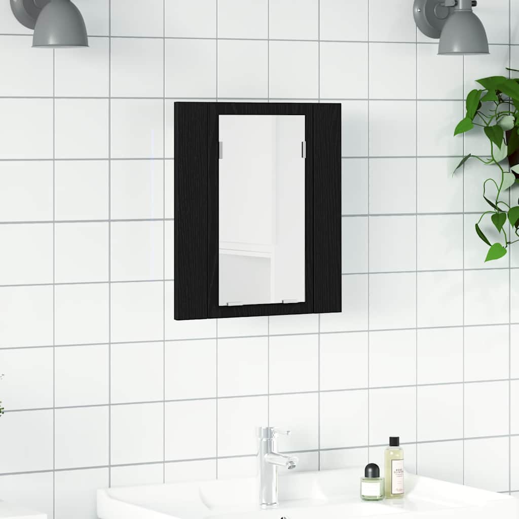 Mobiletto con specchio a LED per bagno Rovere Nero 40x12x45 cm in Legno Multistrato