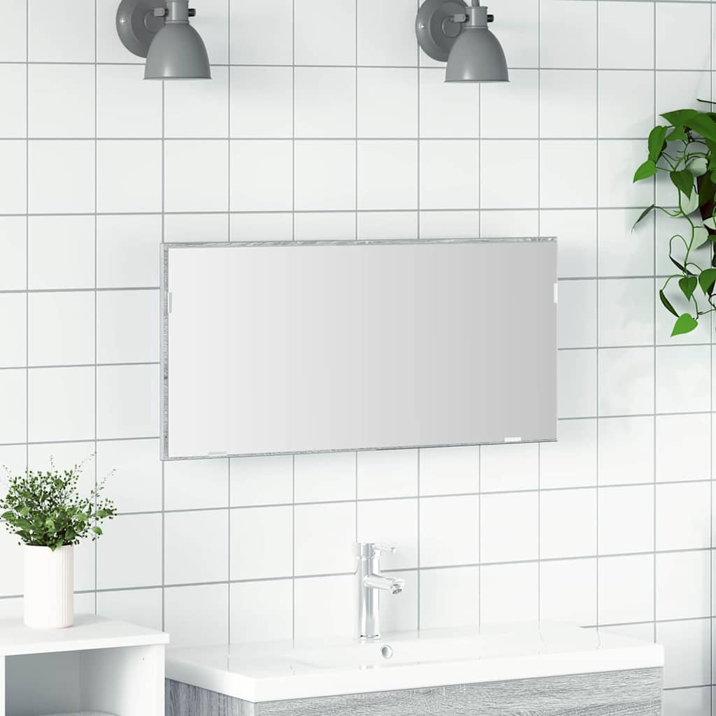 Specchio con luci a strisce a LED Grigio sonoma alto 80 x 37 cm